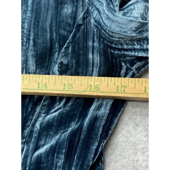 Chicos Blazer Women Size 0 Blue Crashed Velvet Silk Blend Button Front Gothic - Picture 9 of 13